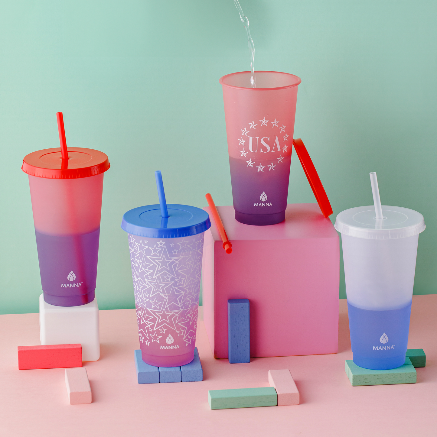 4PK 24 oz Patriotic Color Changing Cups Z3